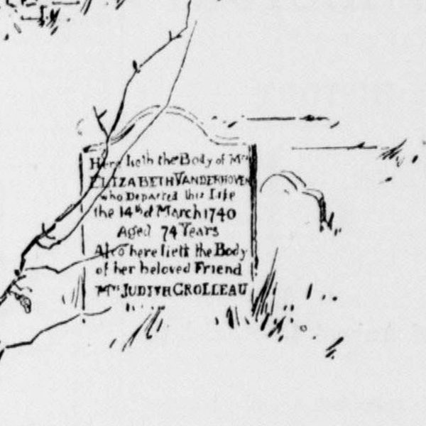 Detail of Hedley Fitton's 1896 drawing: the Vanderhoven and Grolleau headstone