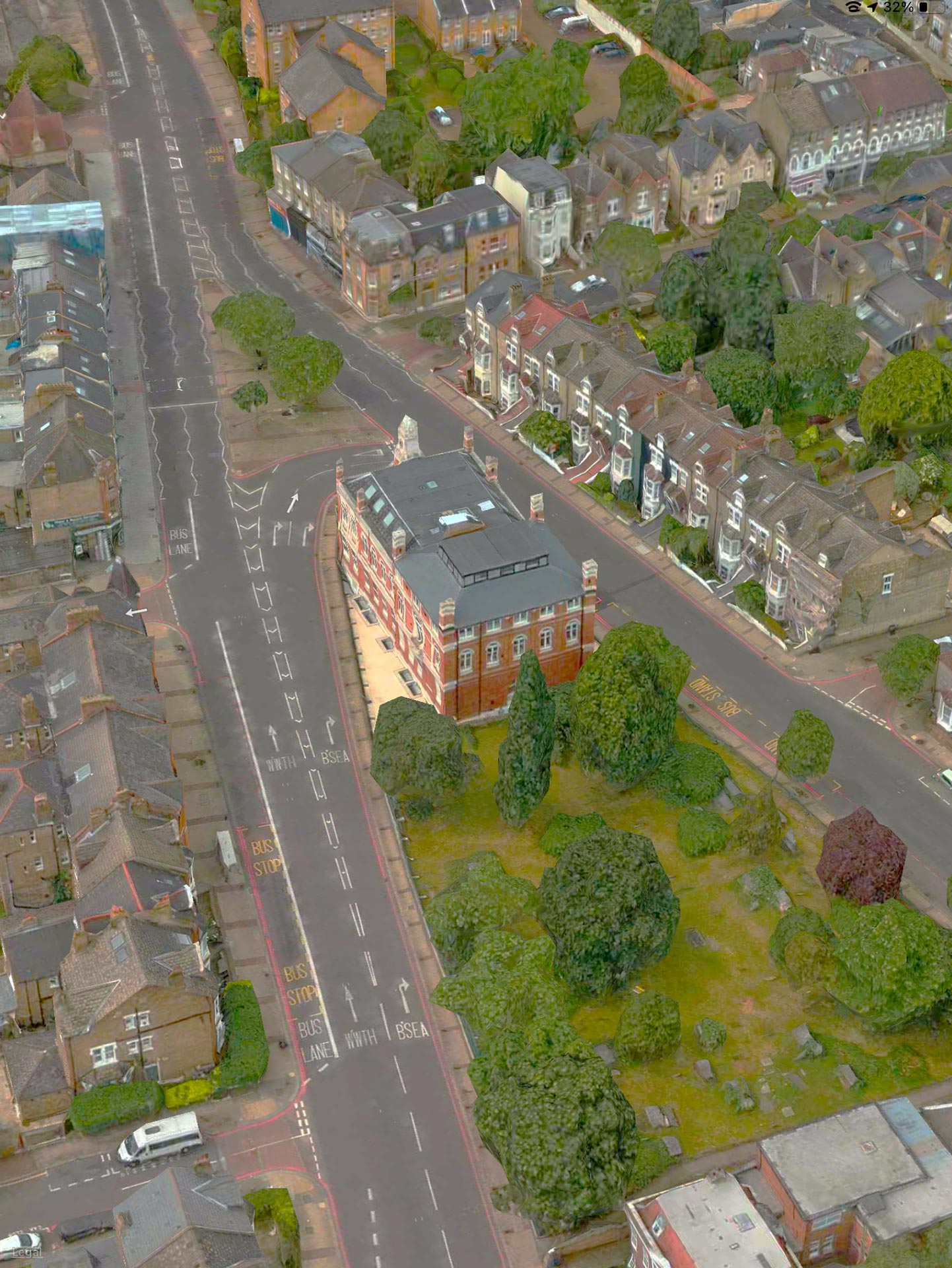 Aerial view of the top of East Hill, showing Book House, Mount Nod and the fork in the South Circular.