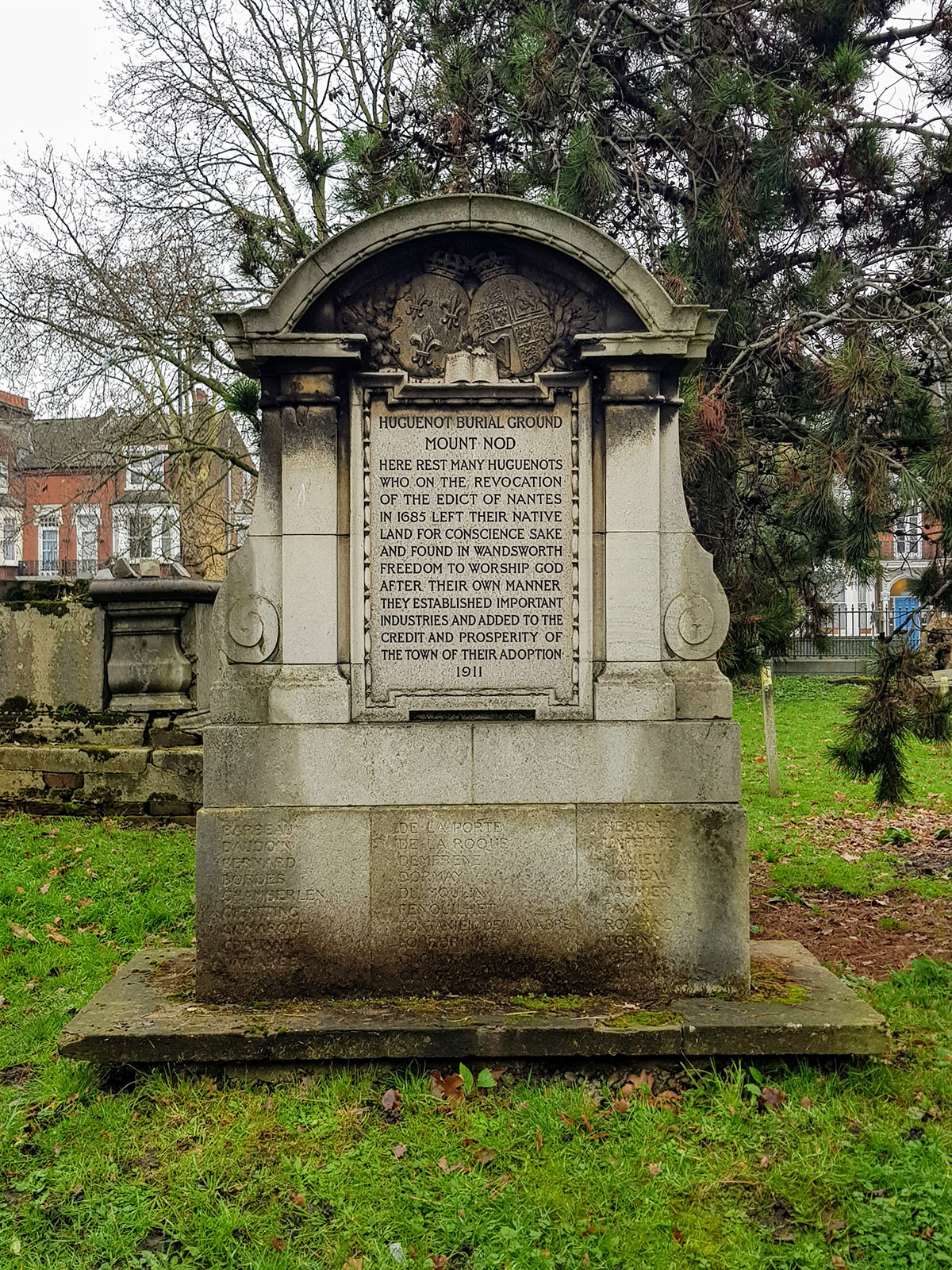 Memorial set up by William George Tarrant in Mount Nod, the Huguenot Burial Ground, 1911