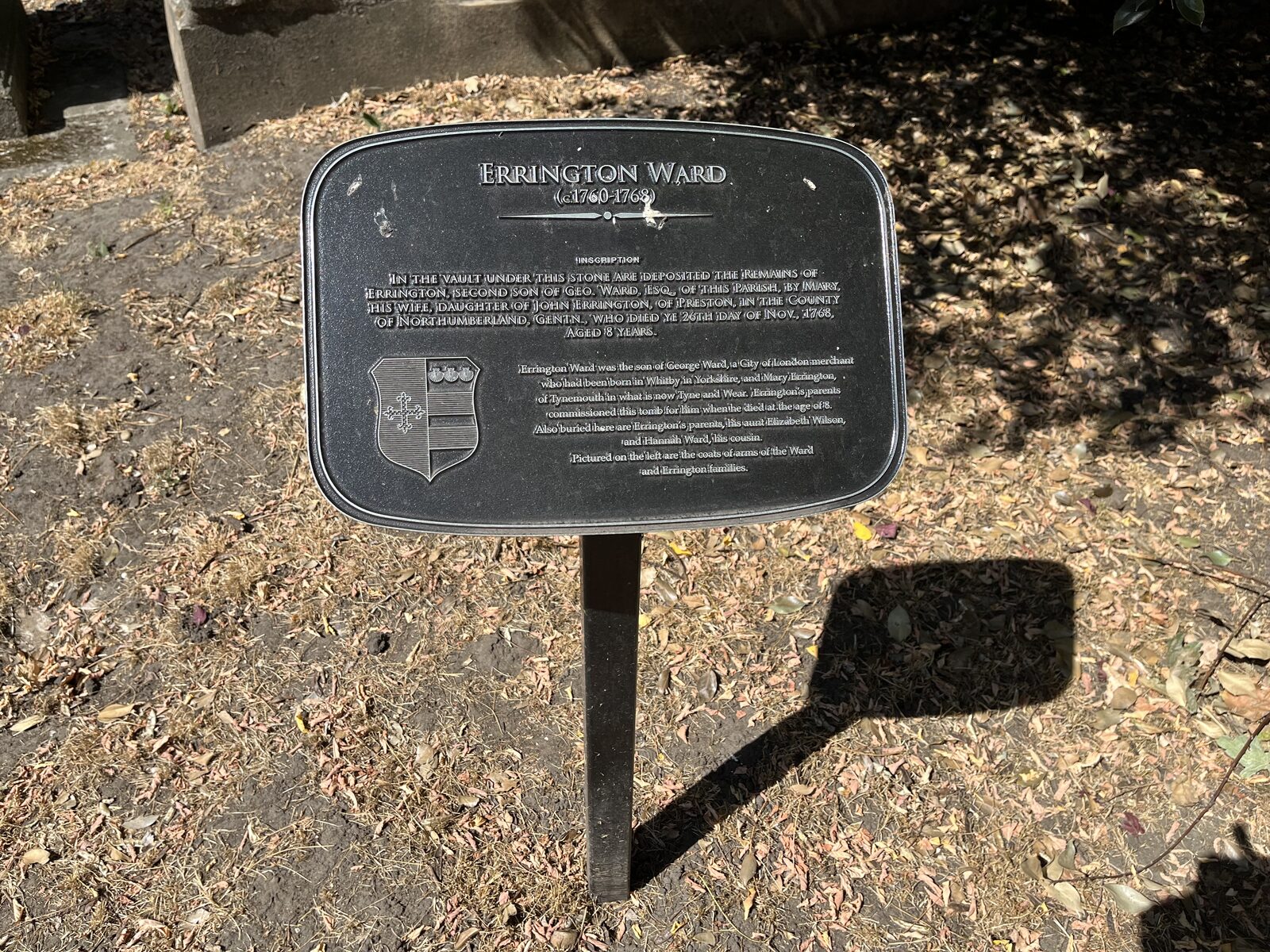 Memorial plaque: Errington Ward, c.1760-1768
