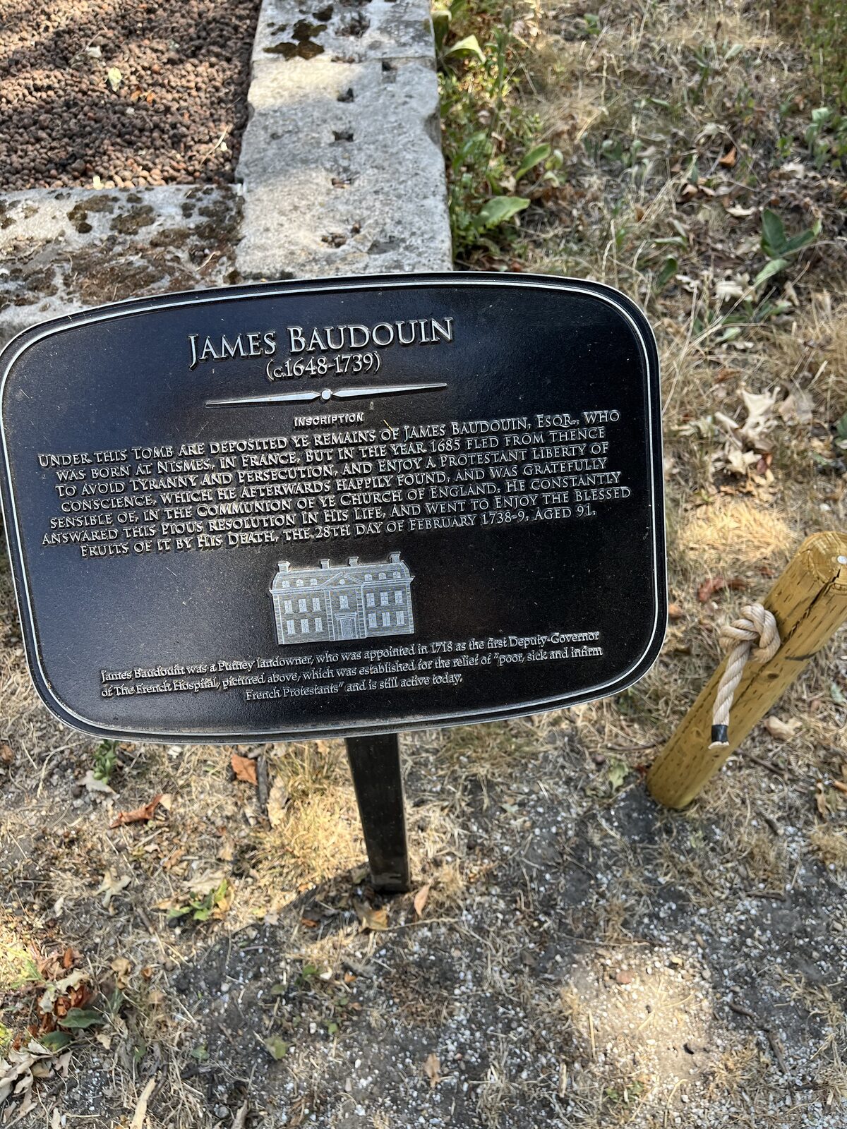 Memorial plaque: James Baudouin, c.1648-1739