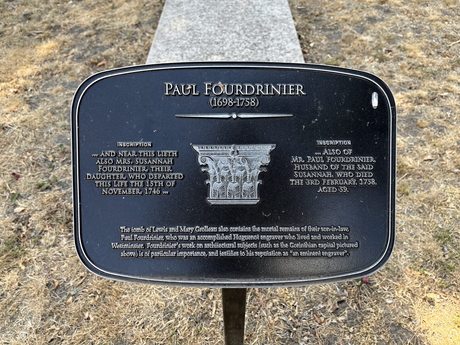 Memorial plaque: Paul Fourdrinier, 1698-1758