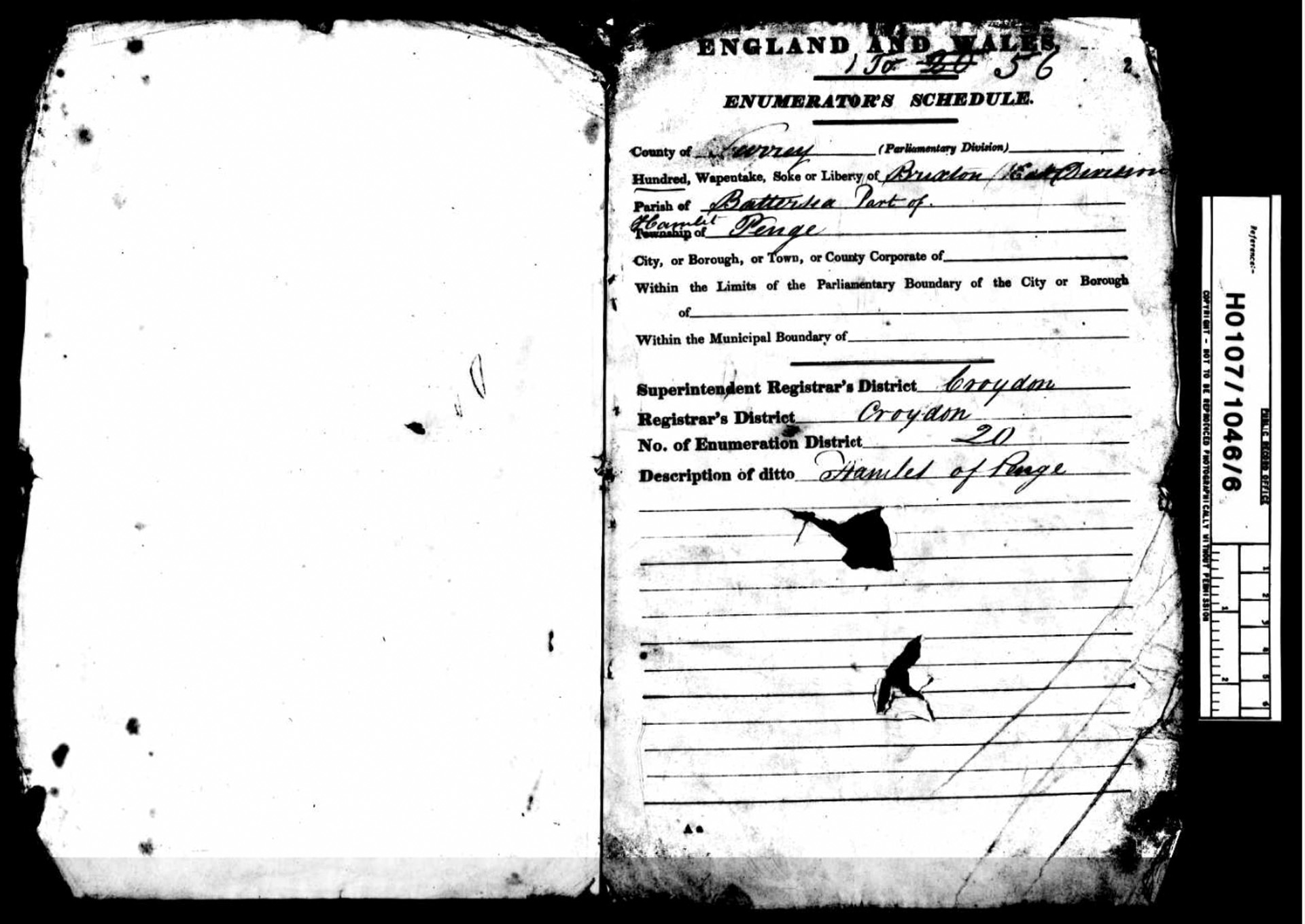 Enumerator's schedule for the Hamlet of Penge