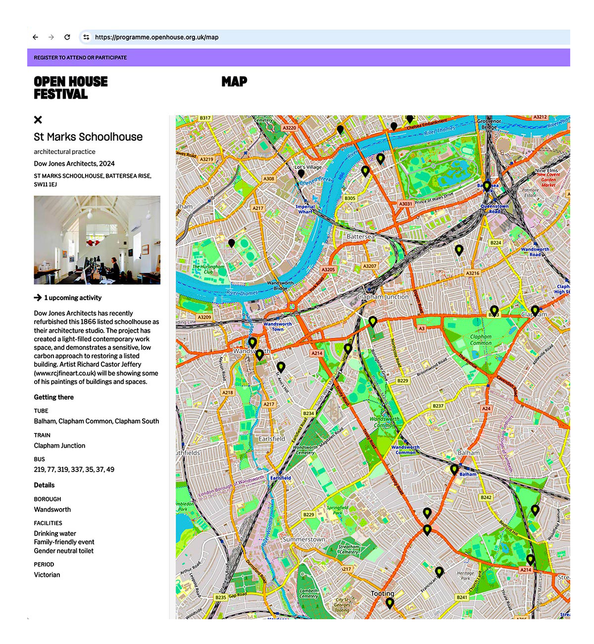 Open House September 2026 map Wandsworth, Battersea, Tooting etc 