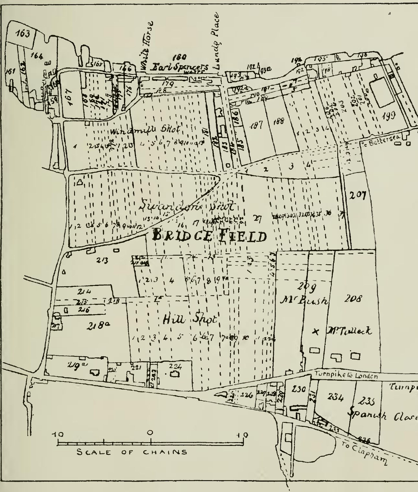 Map of Wandsworth Manor, from Corris&rsquo; Map of Wandsworth, 1787
