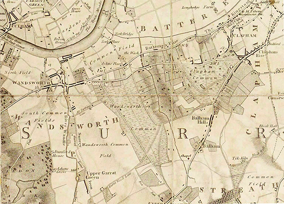 Faden, 1819 — detail showing Wandsworth Common