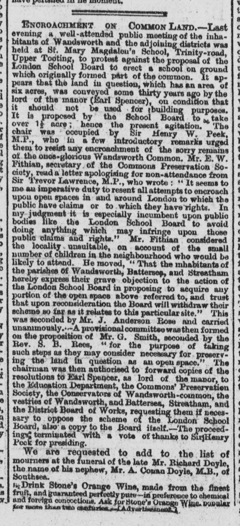 Encroachment on Common Land. Daily News, 20 December 1883