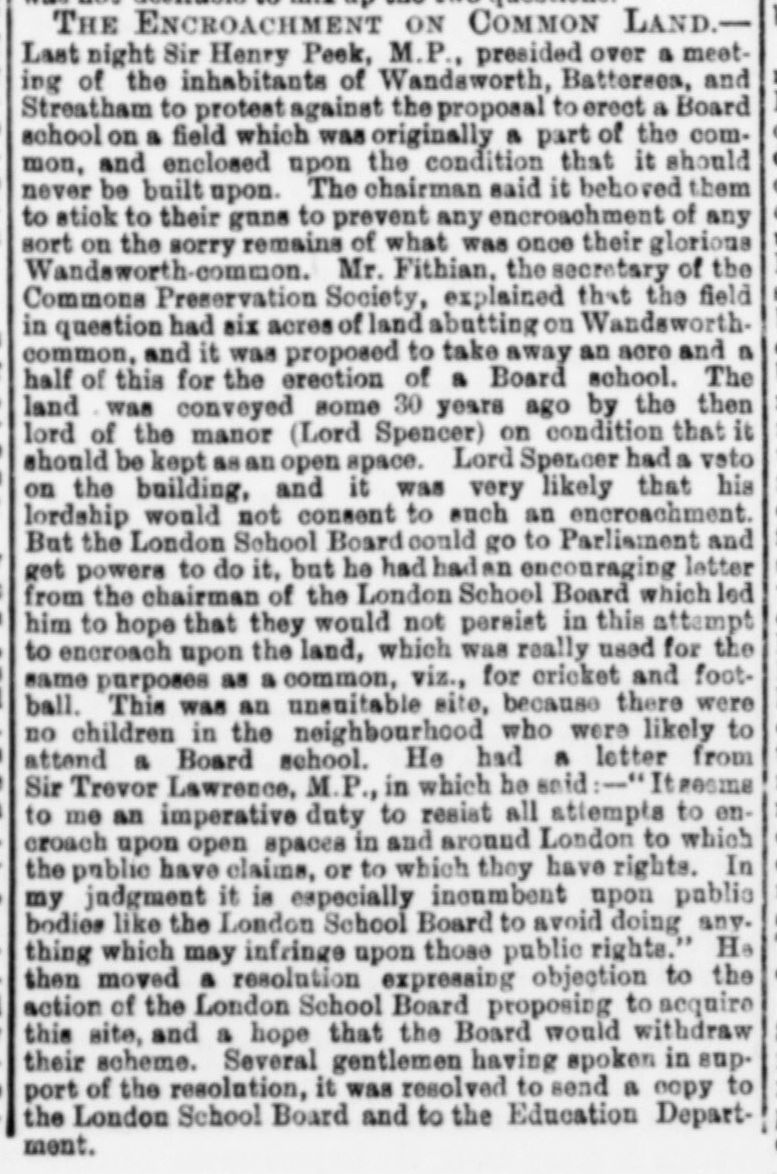 The Encroachment on Common Land. Morning Advertiser, 20 December 1883