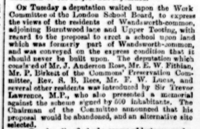 Deputation to the Works Committee of the London School Board. Wandsworth and Battersea District, 2 February 1884