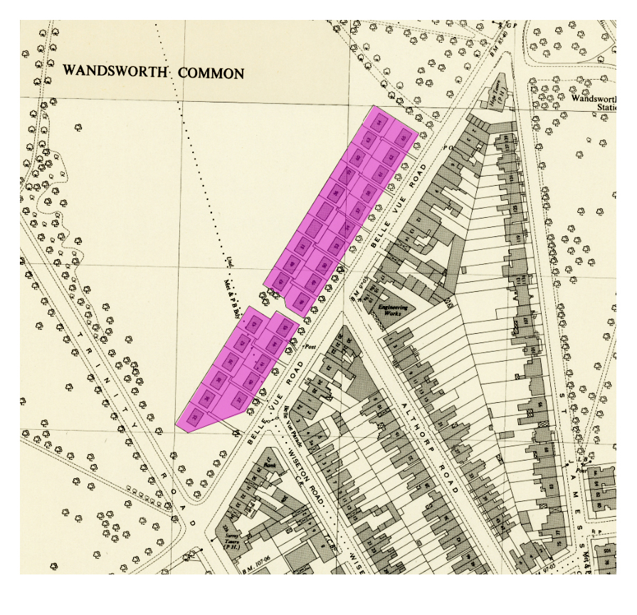 Bellevue, c.1955, showing the prefabs