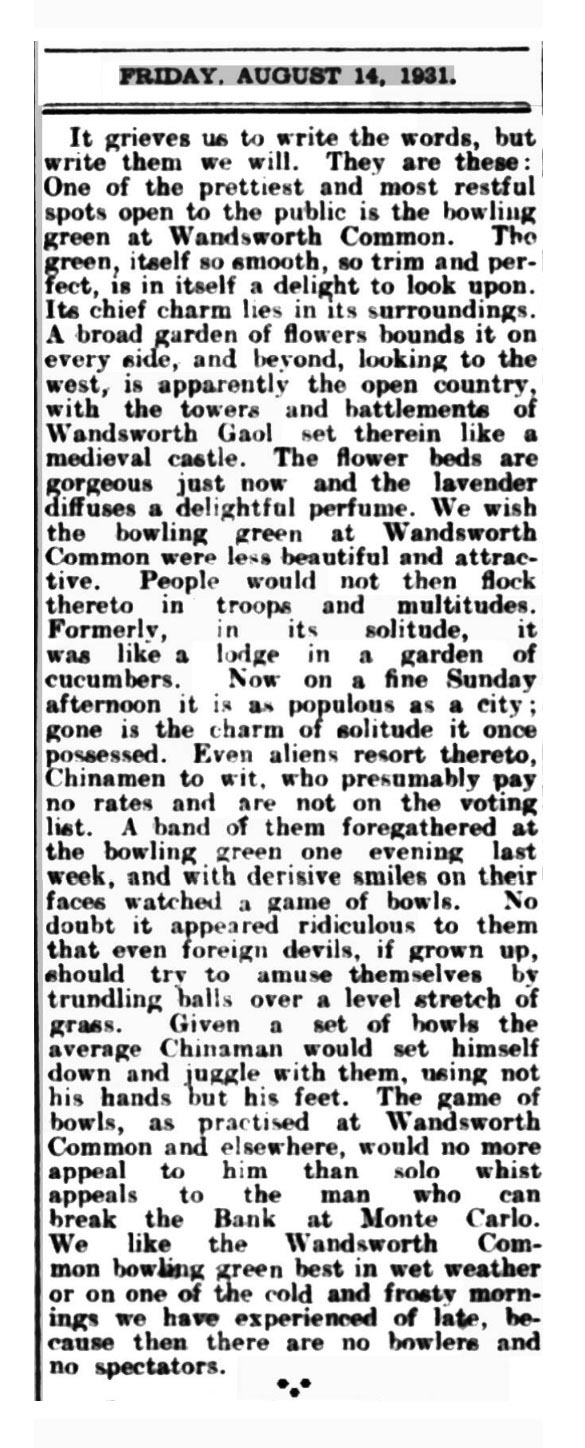 South Western Star cutting: In Praise of the Bowling Green, 14 August 1931