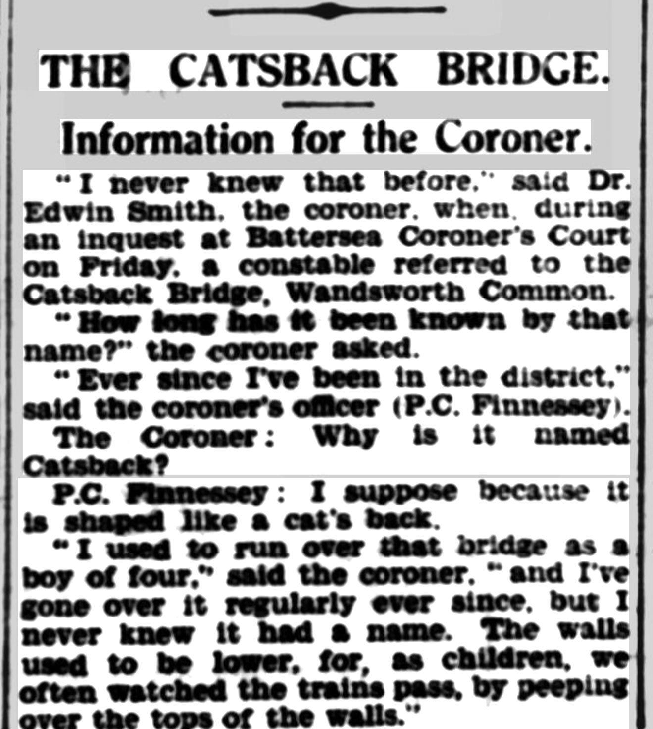 Newspaper cutting: The Catsback Bridge, 1934