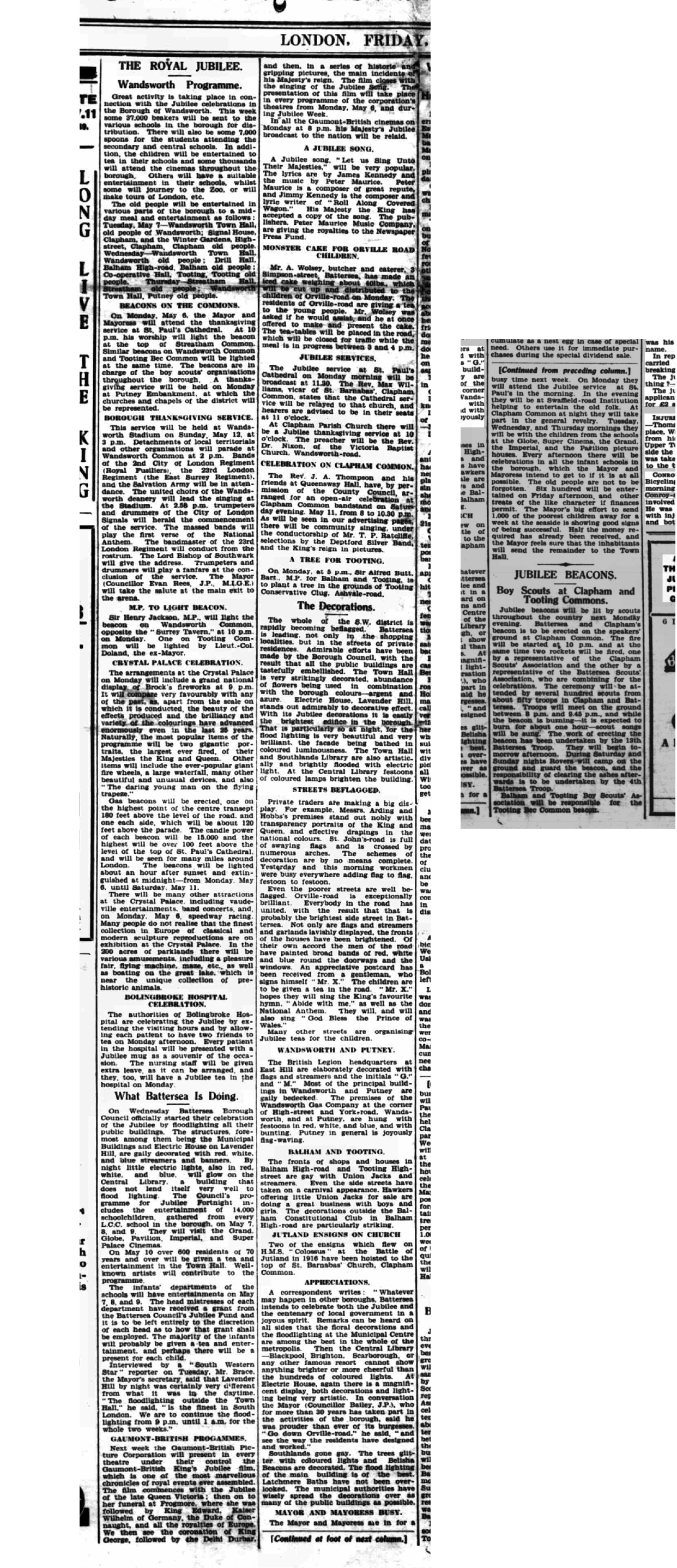 South Western Star: Royal Jubilee Wandsworth Programme, 3 May 1935
