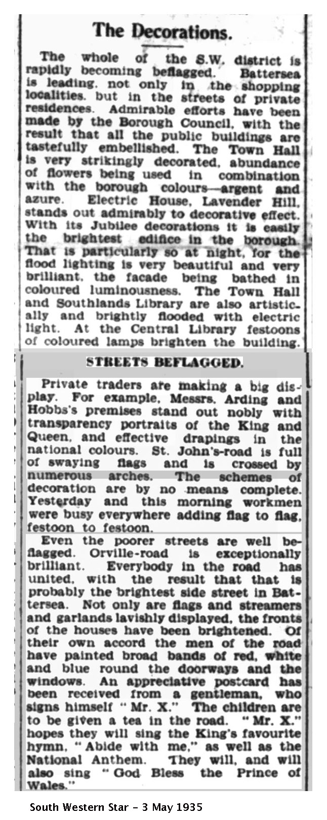 South Western Star: Jubilee decorations, 3 May 1935