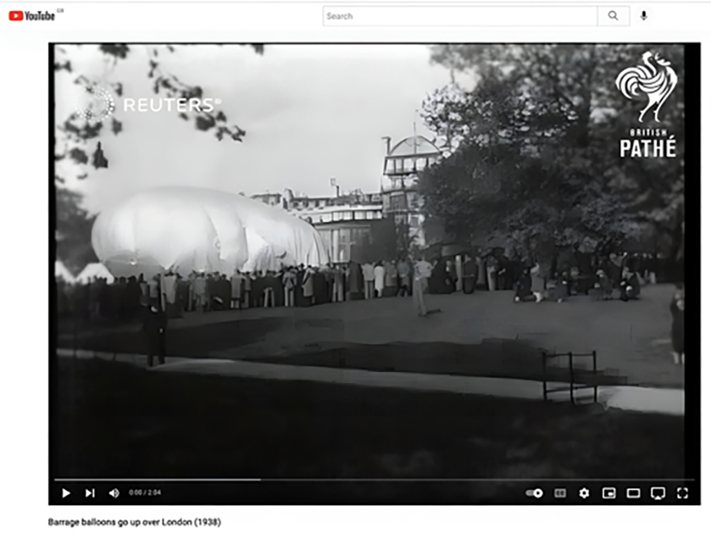 British Pathe still: barrage balloons over London, 1938
