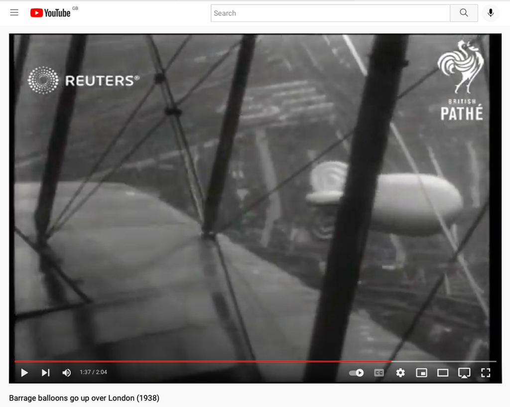British Pathe still: barrage balloon, 1938