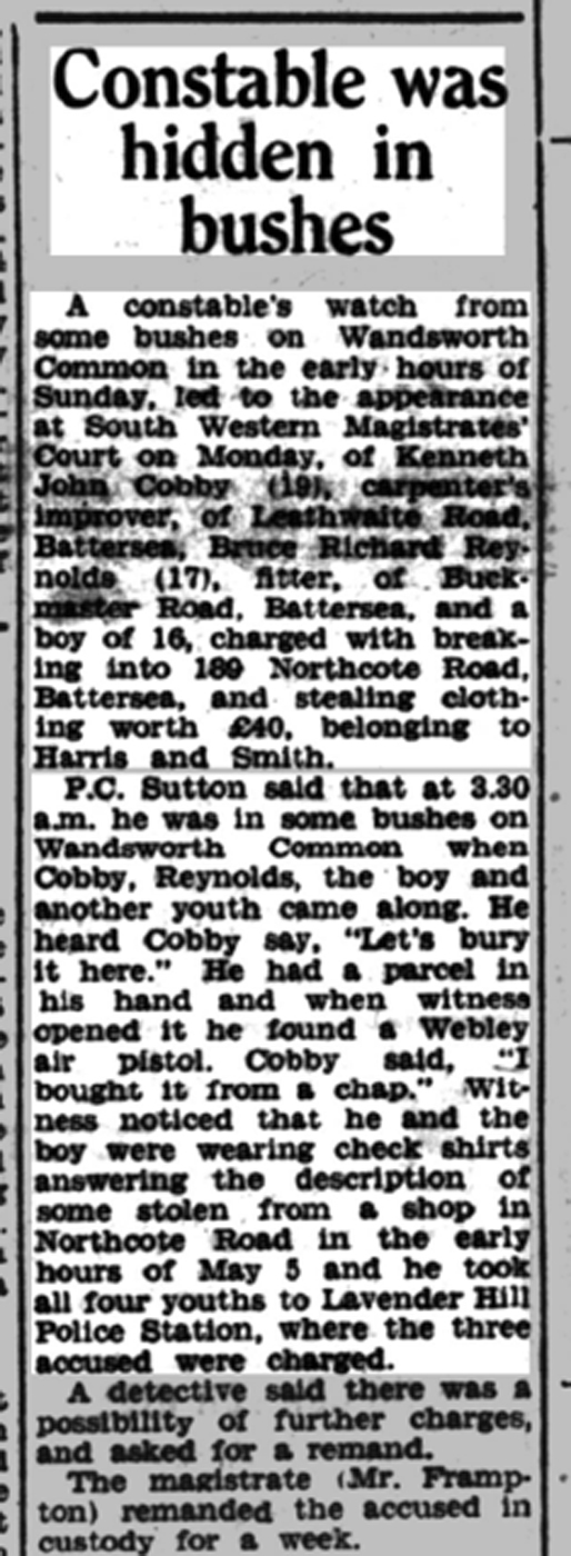 South Western Star, 13 May 1949: Constable hidden in bushes