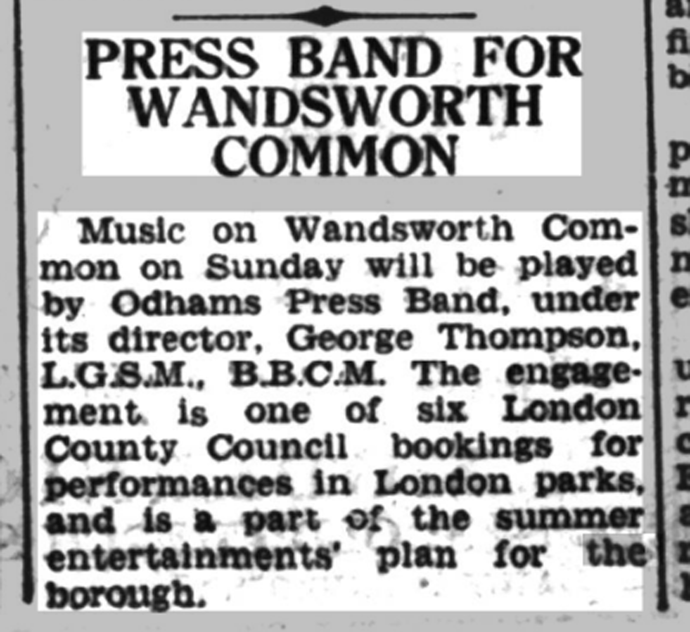 South Western Star, 22 July 1949: Press Band for Wandsworth Common