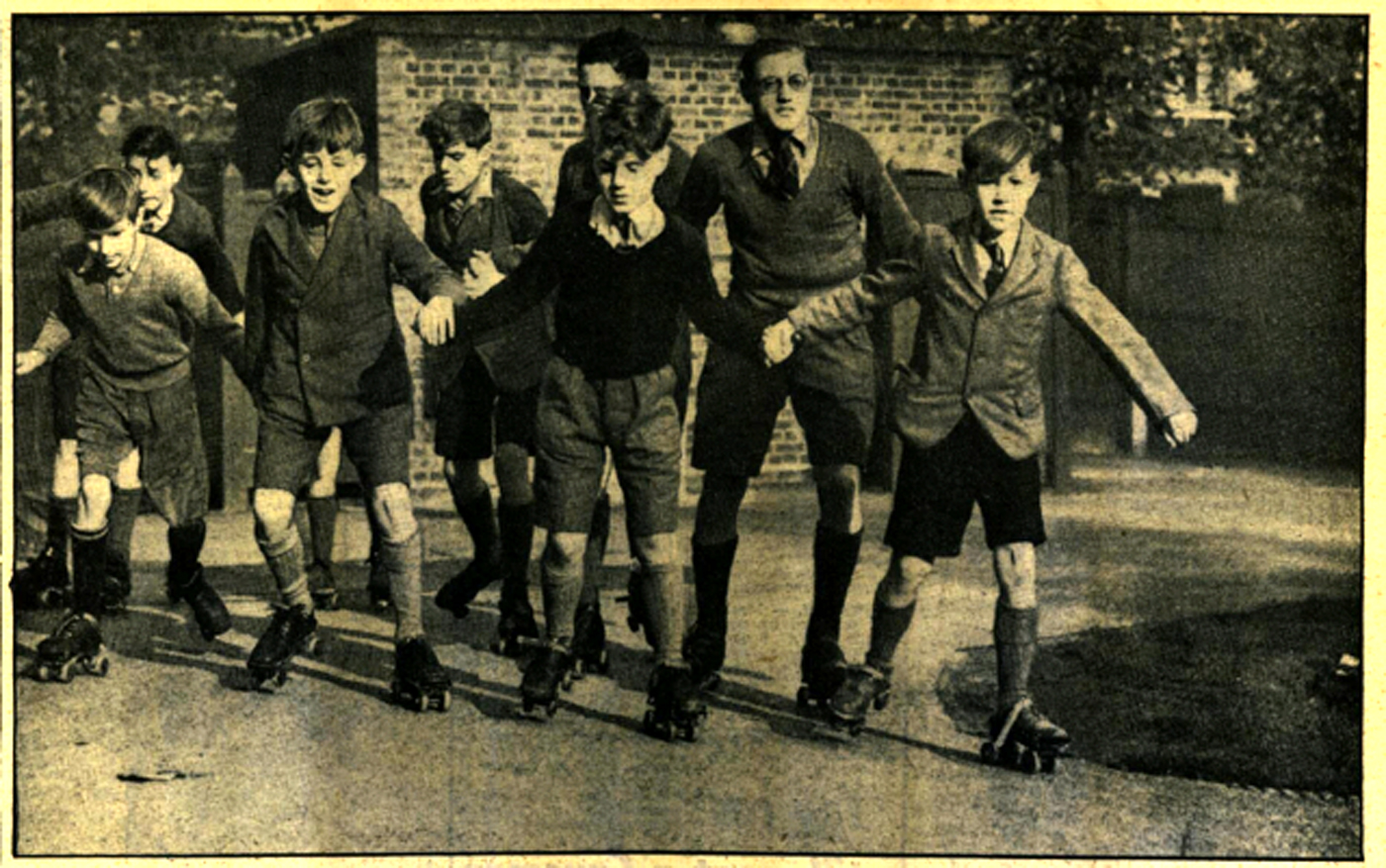 Daily Mirror, 4 November 1949: blind children roller-skating at Linden Lodge