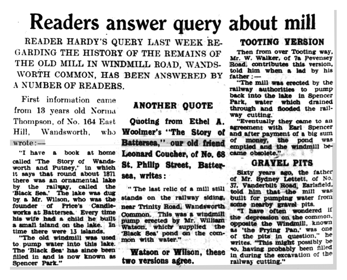 South Western Star, 18 November 1949: Readers answer query about mill