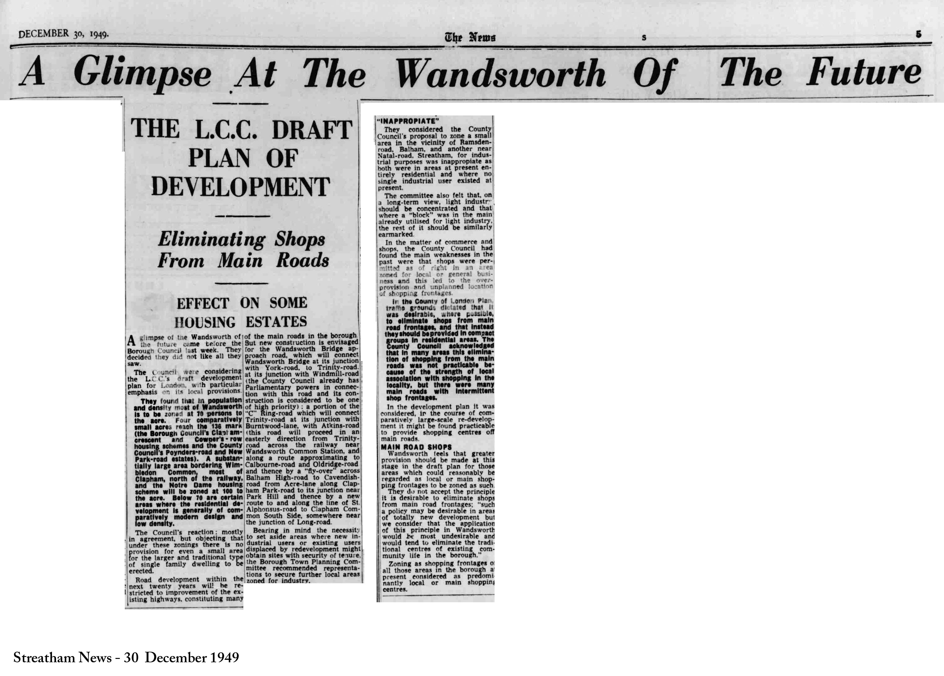 Streatham News, 30 December 1949: A Glimpse At The Wandsworth Of The Future