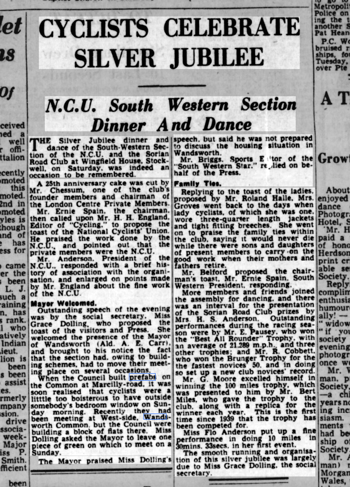 Streatham News, 3 February 1950: Cyclists Celebrate Silver Jubilee